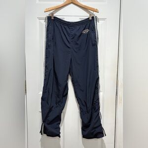 Abercrombie & Fitch Y2K Navy Track Pants with White Side Stripes, Medium
